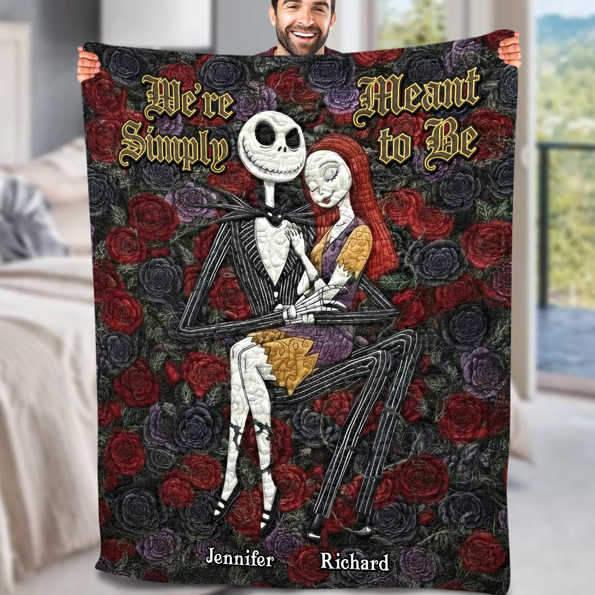 We're Simply Meant to Be - Personalized Spooky Couple Blanket Blanket PopCulturePrints