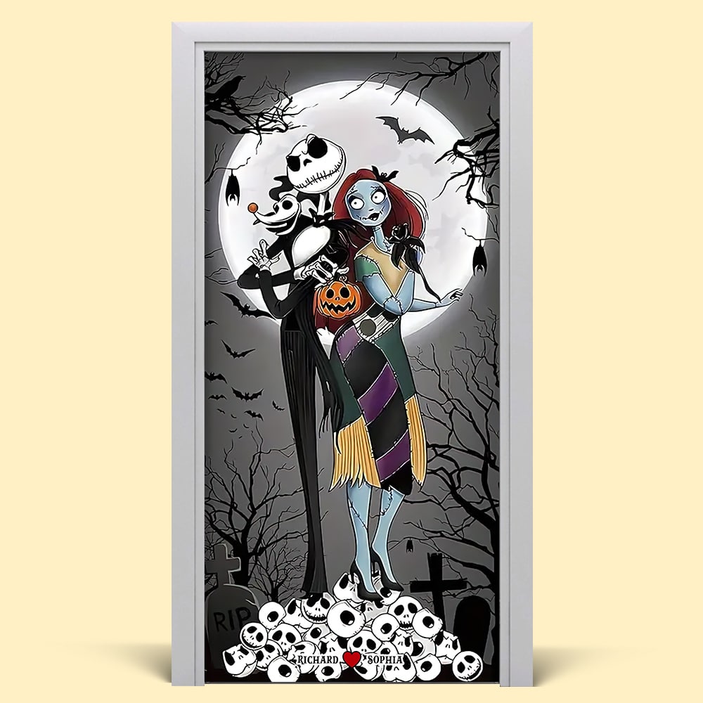 Personalized Halloween Door Cover for Couples | Spooky Decor | Valentine's Day Gifts Door Covers PopCulturePrints