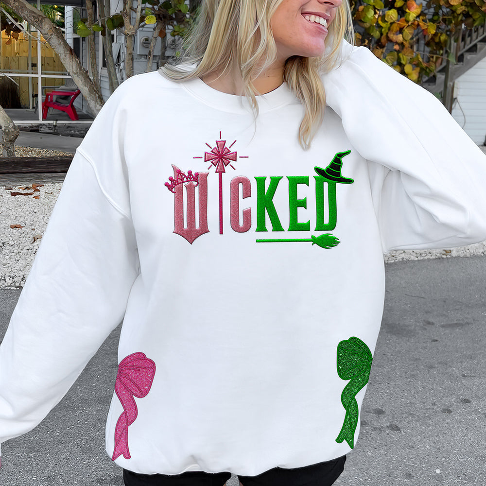 Wicked Glitter Embroidered Sweatshirt with Side Bow