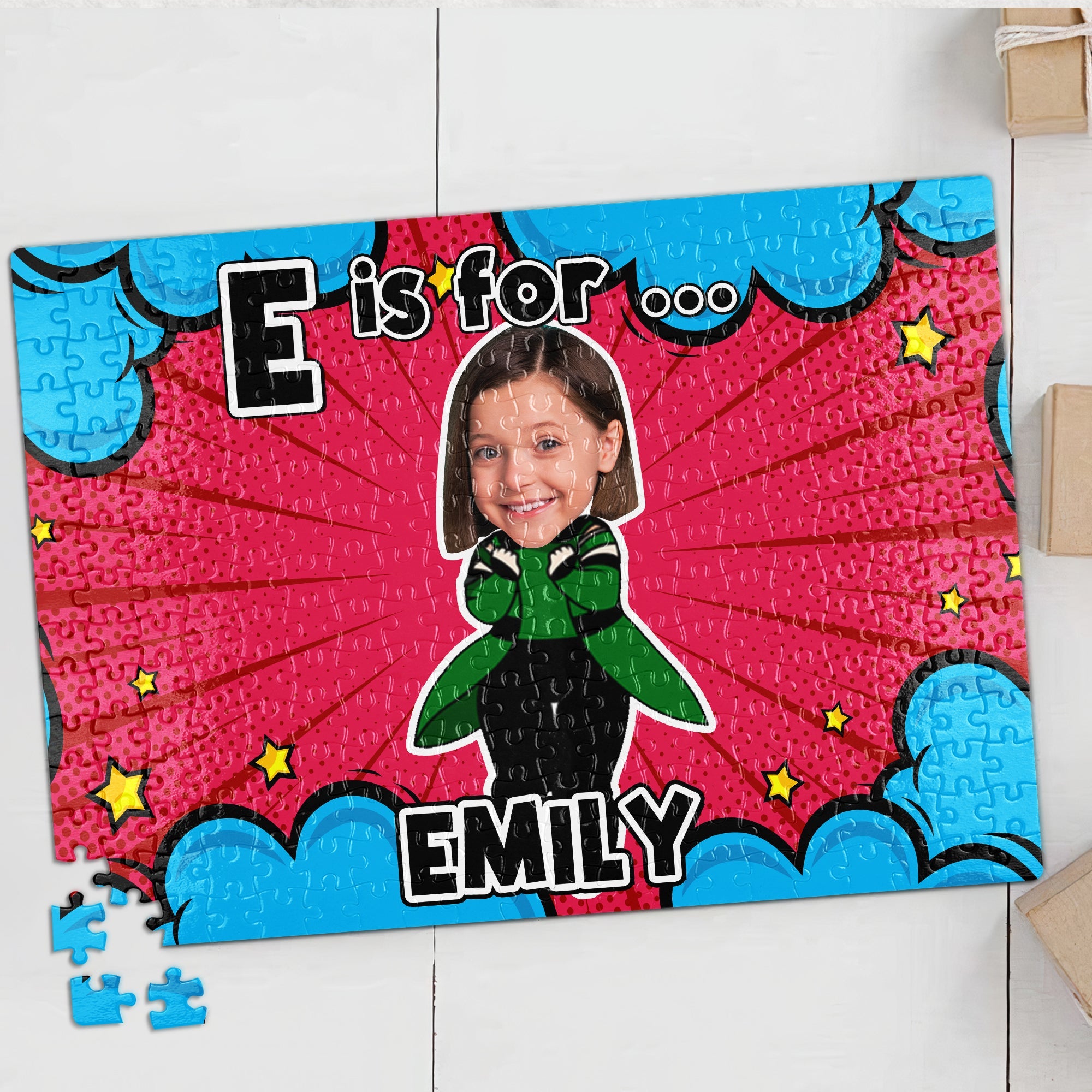 Personalized Superhero Kid Jigsaw Puzzle - Custom Name & Face Wood Sign PopCulturePrints