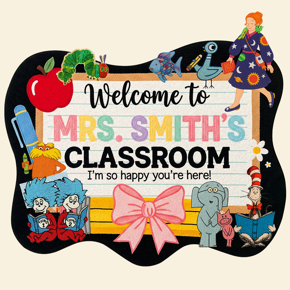 “Welcome to a World of Learning” - Personalized Classroom Welcome Mat for Teachers - Perfect Gift for Educators, School Staff, New Teachers Doormat PopCulturePrints