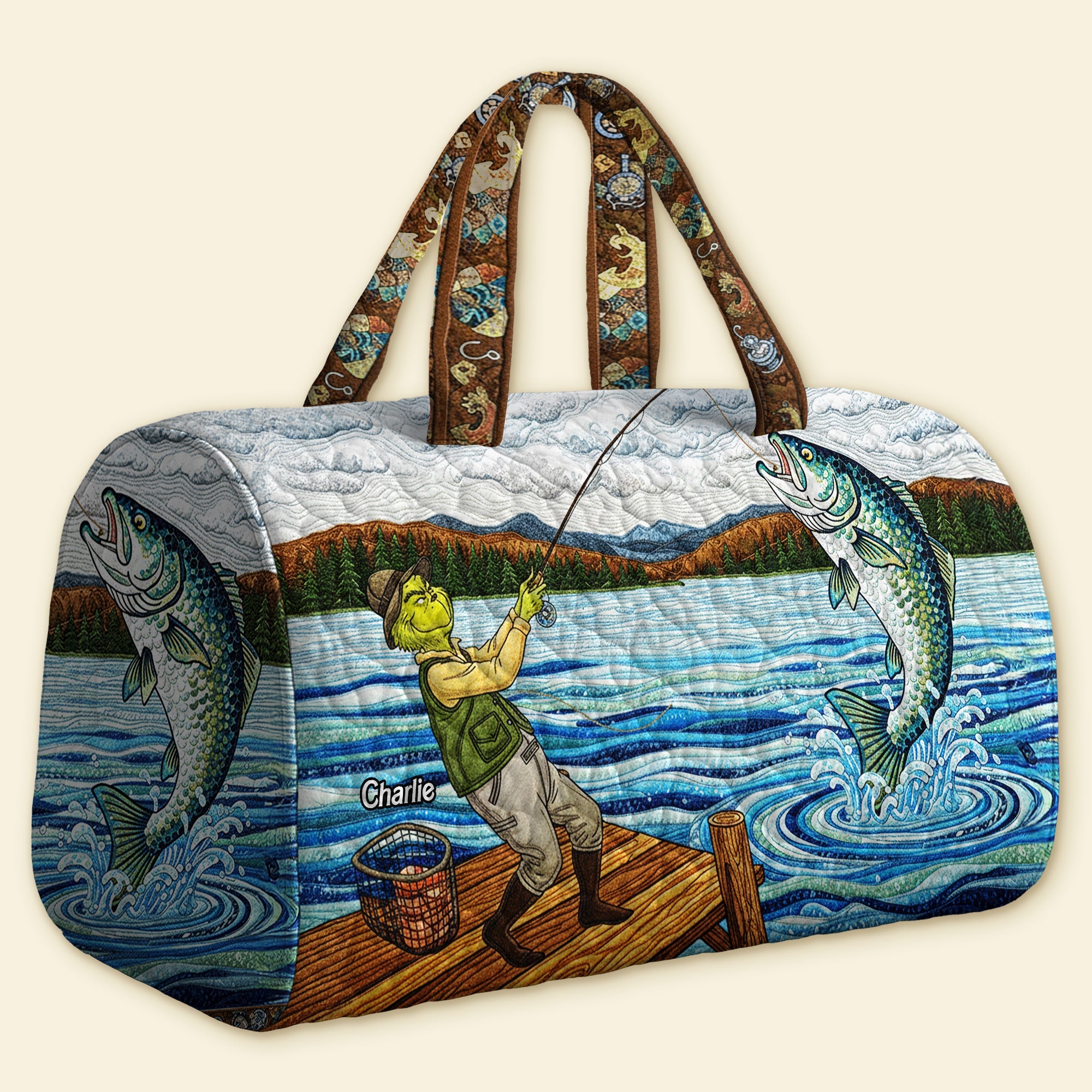 “Catch the Joy” - Personalized Fishing Quilted Duffle Bag for Any Fishing Enthusiast Quilted Duffle Bag PopCulturePrints