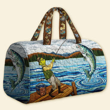 Load image into Gallery viewer, “Catch the Joy” - Personalized Fishing Quilted Duffle Bag for Any Fishing Enthusiast Quilted Duffle Bag PopCulturePrints
