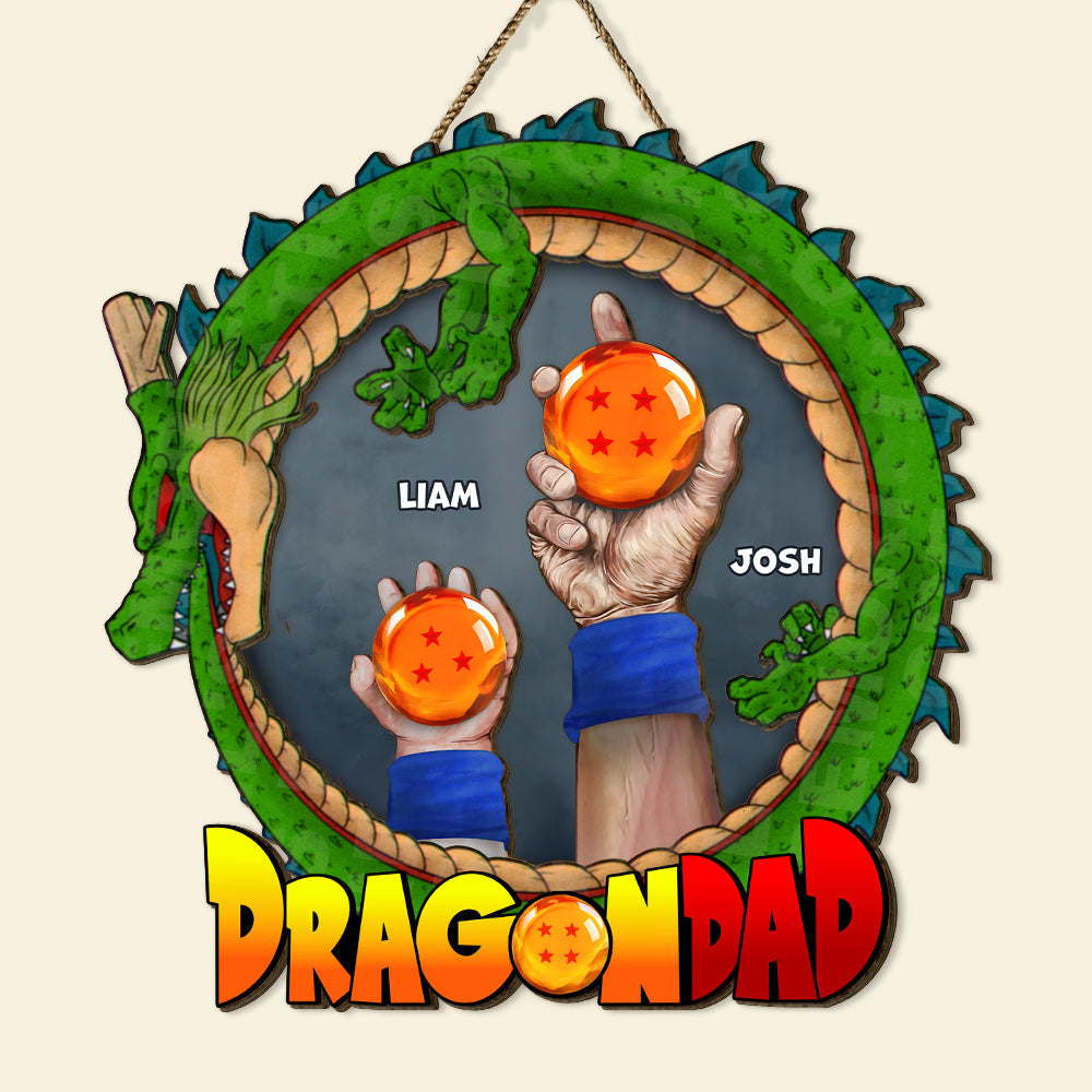Personalized Dragon Dad Wood Sign - Custom Name Anime Gift Wood Sign PopCulturePrints