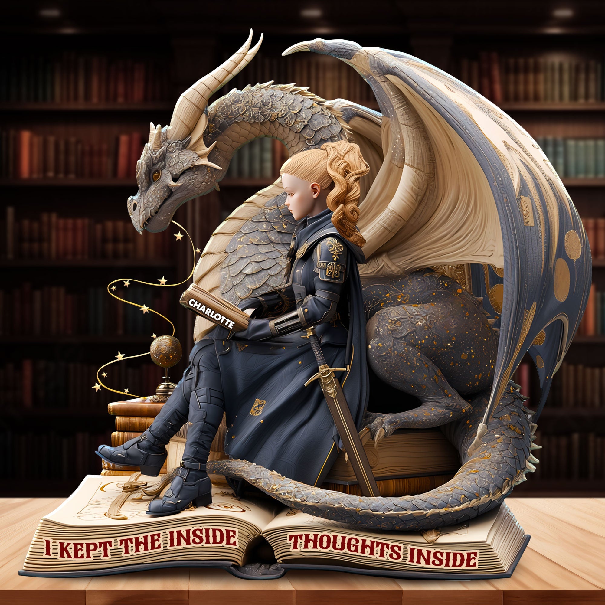 I Kept the Inside Thoughts Inside - Personalized Book Lover Plaque for Book Lovers Shaped Plaques PopCulturePrints