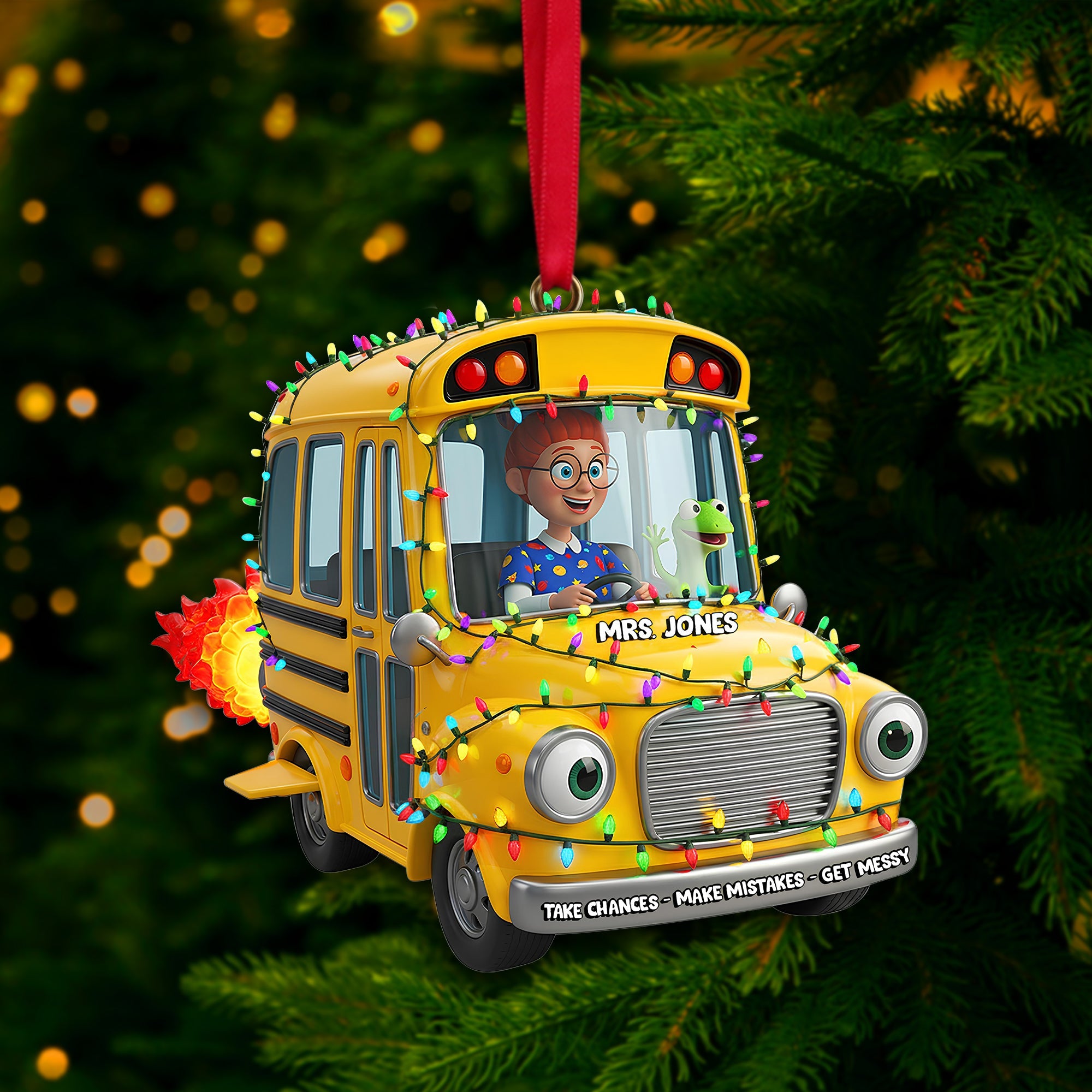 Take Chances, Make Mistakes – Adventure Bus Custom Photo Ornament - Personalized Christmas Gift for Teachers Ornament PopCulturePrints