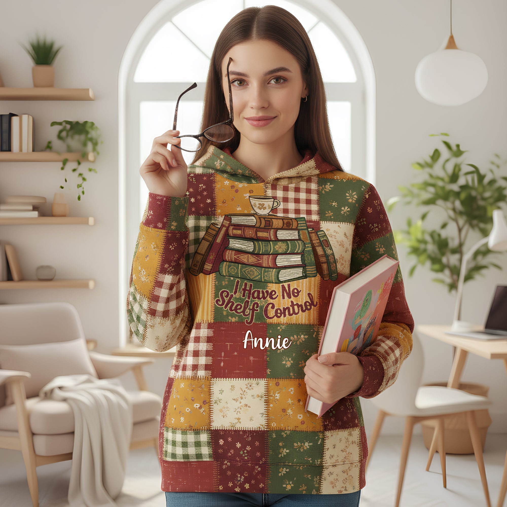 "I Have No Shelf Control" Comfy Reading Vibes Hoodie - Personalized Gifts for Book Lovers AOP Products PopCulturePrints