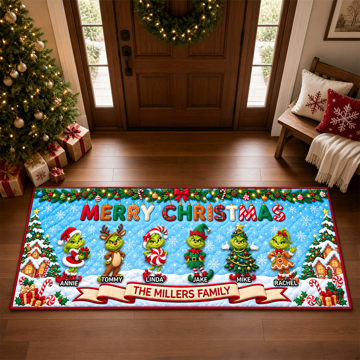 Bring Holiday Cheer with Our Furry Naughty Family Runner Rug - Personalized Christmas Gifts for Everyone!