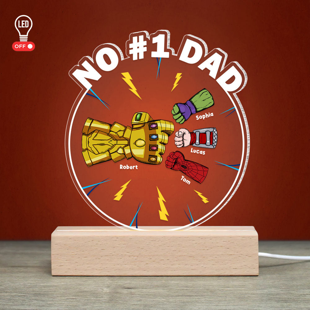Personalized Super Dad and Kid Fist Bump LED Light - No #1 Dad Gift Led Night Light PopCulturePrints