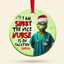 Load image into Gallery viewer, Playful Grinch Nurse Vacation Personalized Ornament Ornament PopCulturePrints
