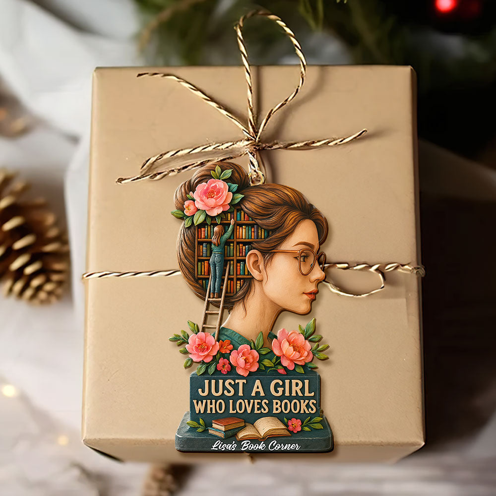 Just a Girl Who Loves Books Ornament - Personalized Gift for Book Lovers Ornament PopCulturePrints