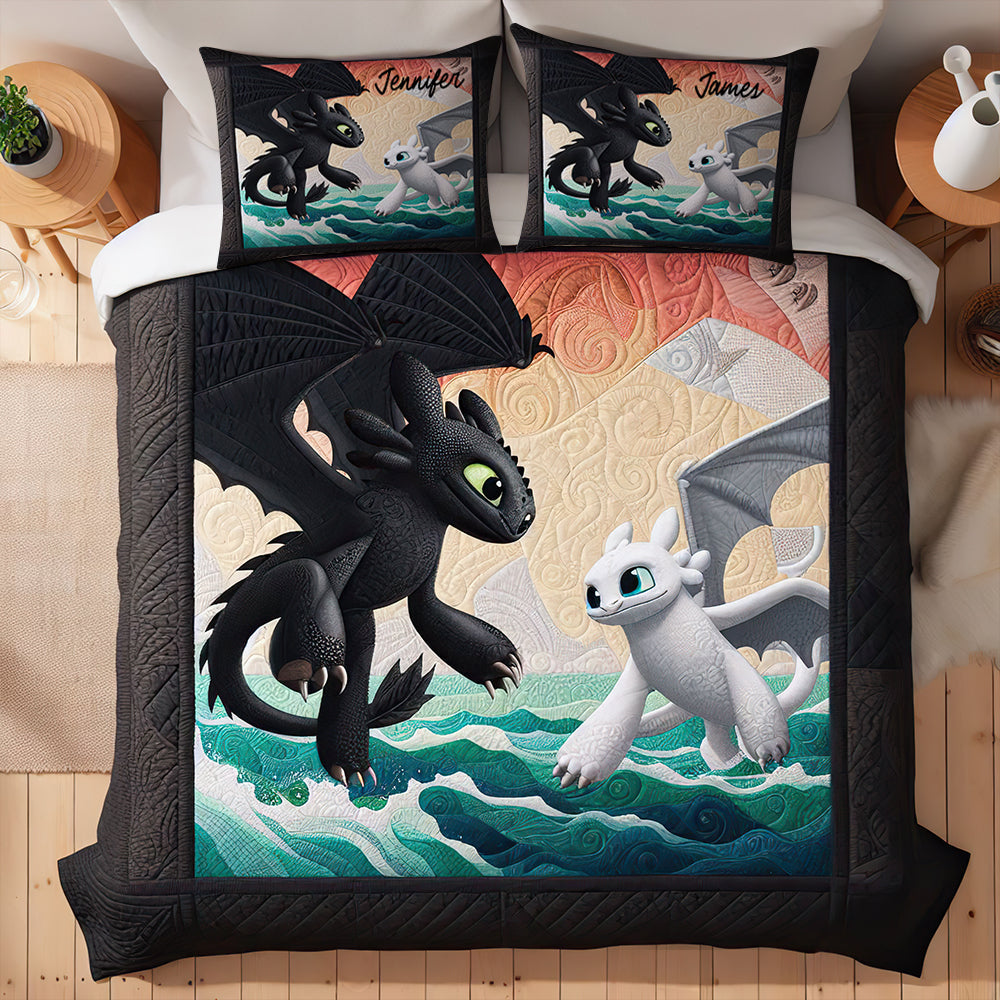 Dragon Themed Personalized Quilt Bedding Set for Couples Blanket PopCulturePrints