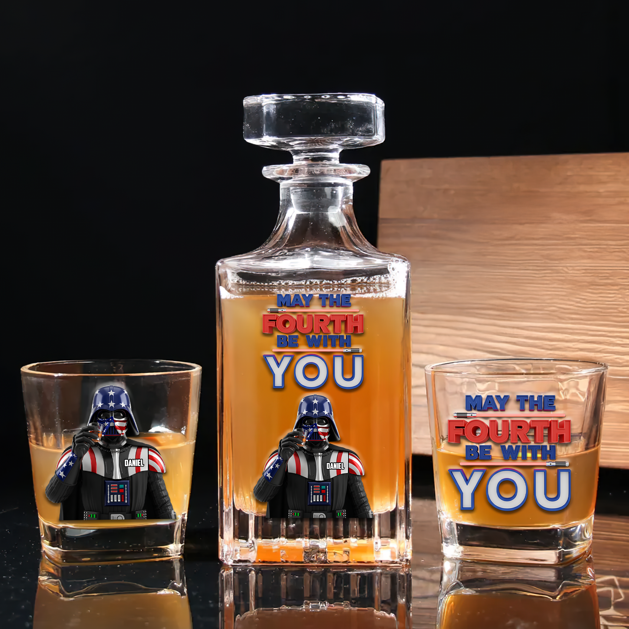 May the Fourth Be With You - Personalized Independence Day Decanter Set for Star Wars Fans Whiskey Bottle PopCulturePrints
