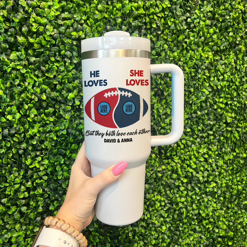 Customized Football Couple Tumbler with Team Logos - Valentine's Day Gifts Tumbler Cup PopCulturePrints