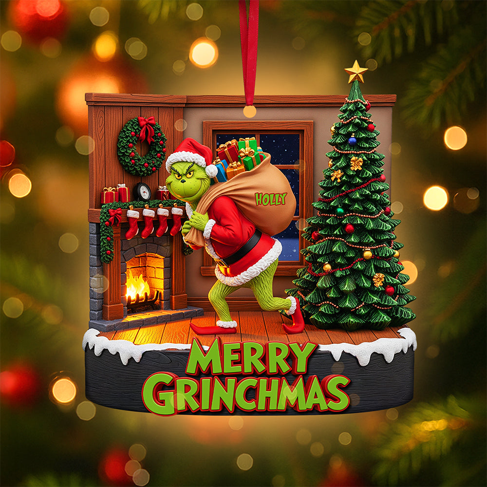 Funny Green Monster Ornament - A Personalized Grinchmas Gift for Everyone Ornament PopCulturePrints