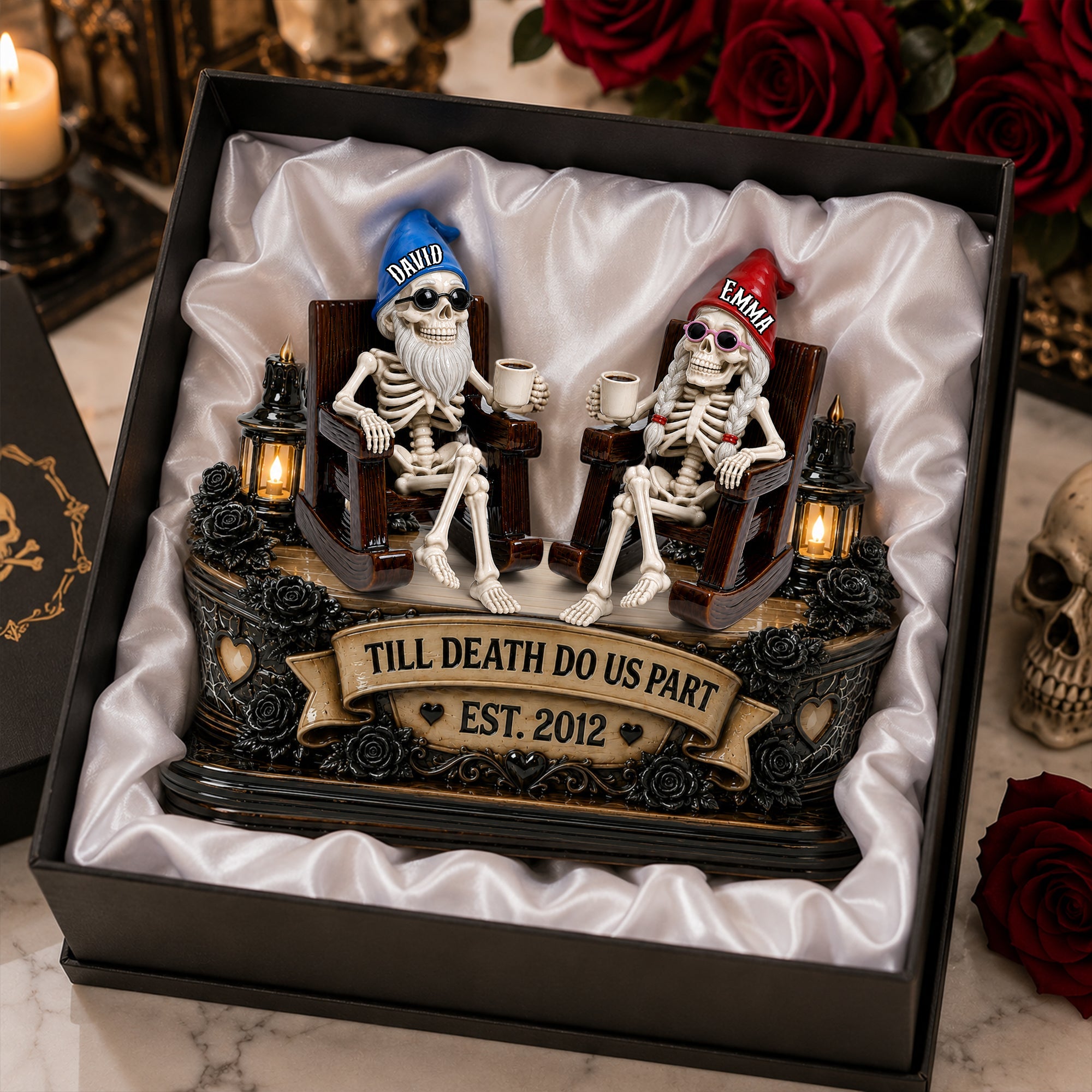 "Till Death Do Us Part" - Couple Gnome Skeleton Acrylic Plaque - Personalized Gift for Couples & Loved Ones Shaped Plaques PopCulturePrints