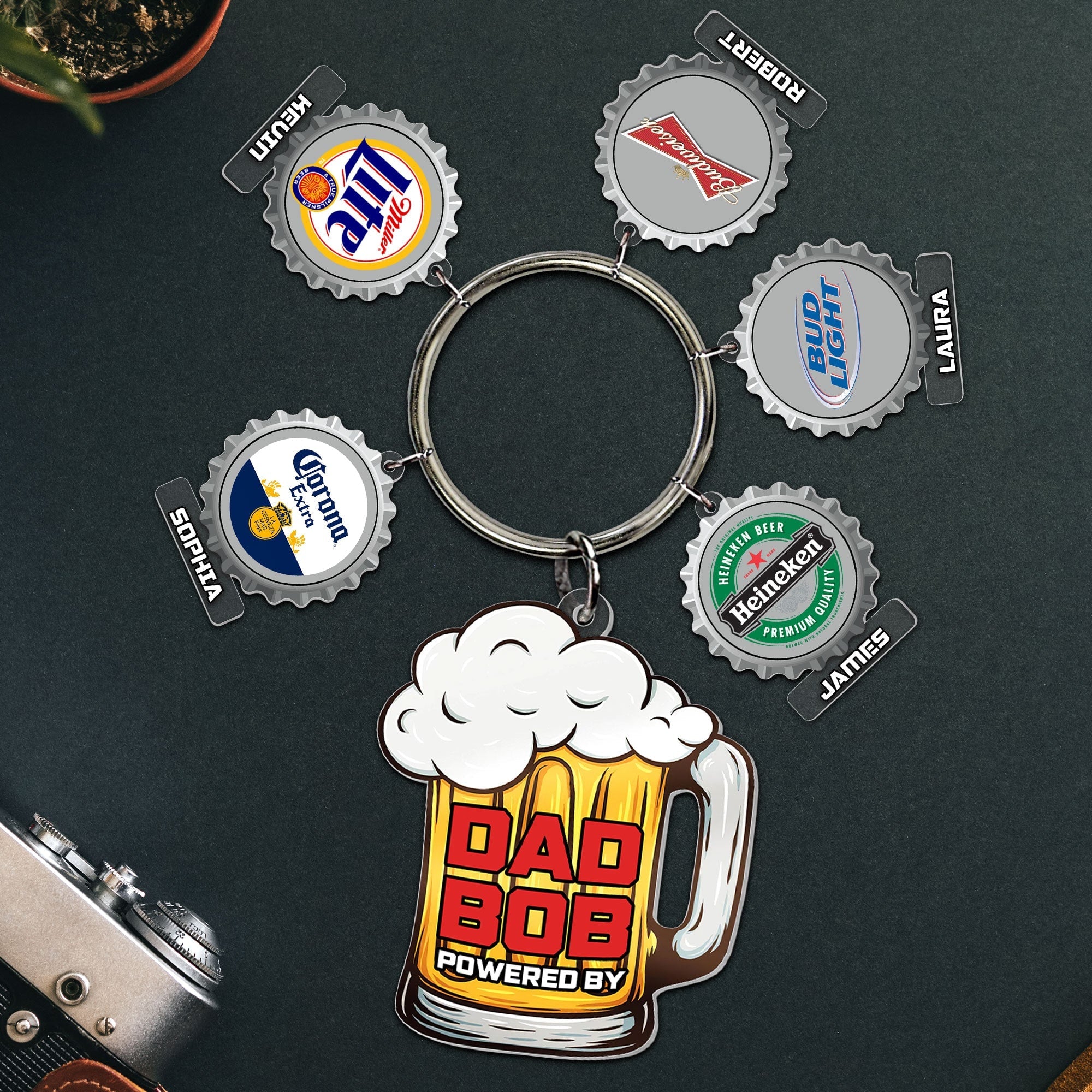 Personalized Dad Keychain with Custom Bottle Cap Charms Keychains PopCulturePrints