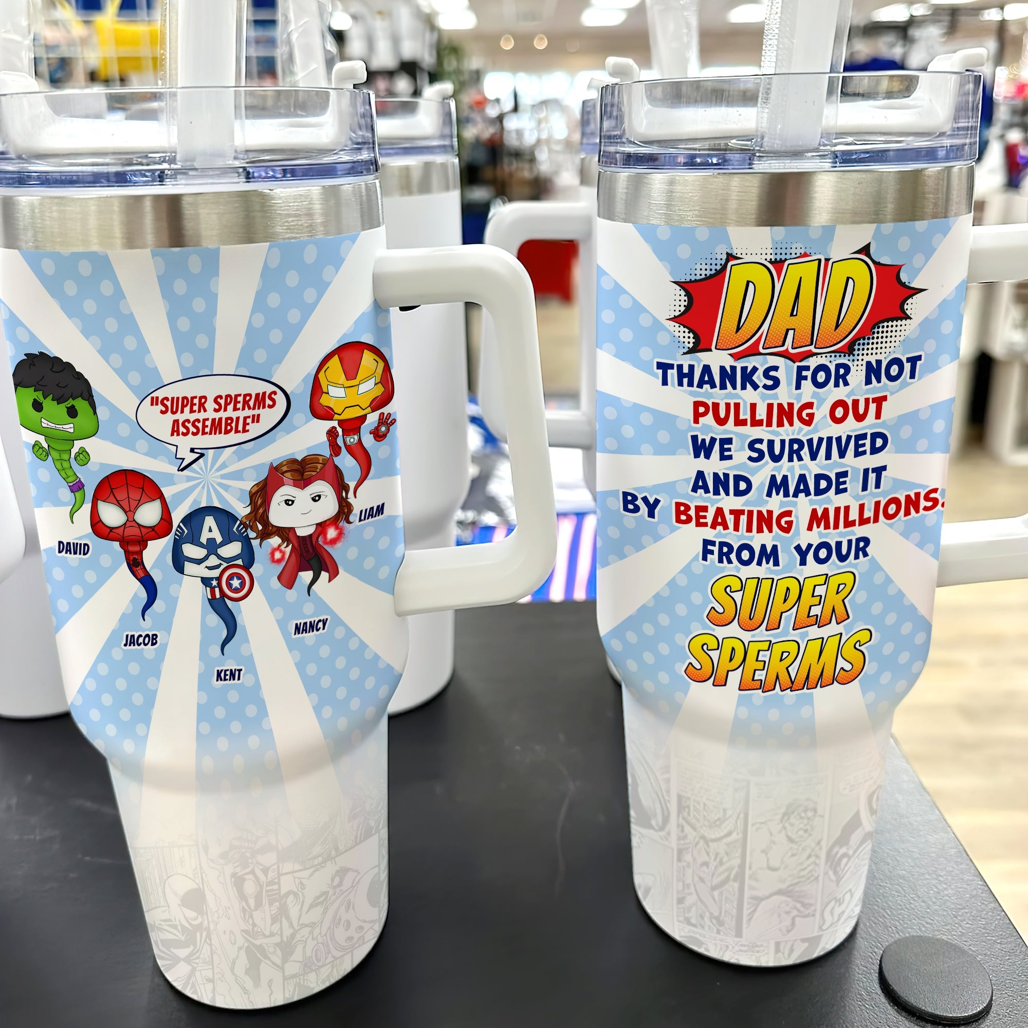 Funny Personalized Dad Tumbler - Super Sperms Edition Tumbler Cup PopCulturePrints