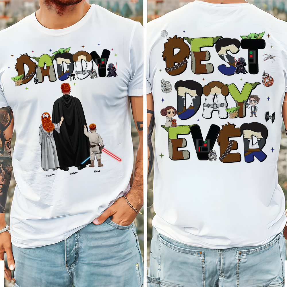 “The Best Day Ever!” - Personalized Galaxy Dad Shirt - Gift for Dad, Grandpa, and Father Figures Shirts PopCulturePrints