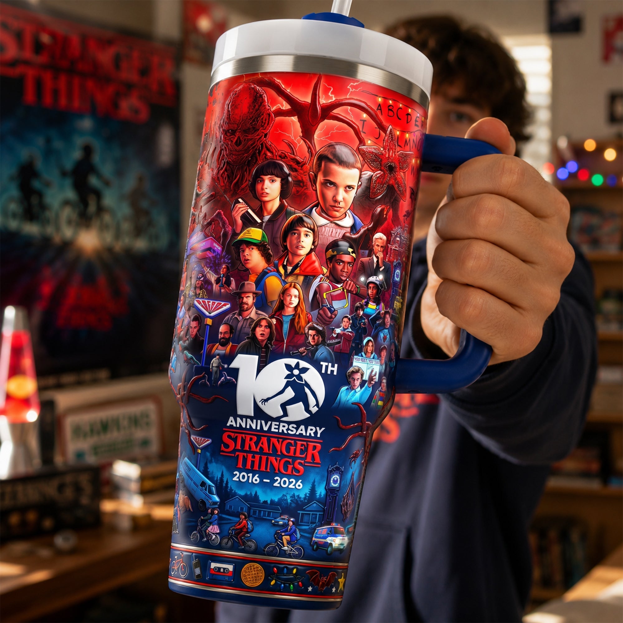 Celebrate 10 Years of Adventure - Fantastical World Colorful 40oz Tumbler With Handle - Personalized Gift for Fans