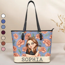 Load image into Gallery viewer, &quot;Bloom Where You&#39;re Planted&quot; - Personalized Leather Tote Bag - A Meaningful Gift for Moms, Grandmas &amp; Friends Leather Tote Bag PopCulturePrints
