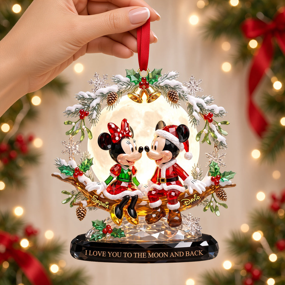 I Love You to the Moon and Back - Cute Cartoon Couple Christmas Ornament - Personalized Gift