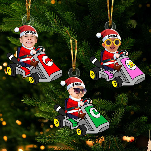 Custom Kid's Karting Photo Ornament - Personalized Christmas Gift Ornament PopCulturePrints