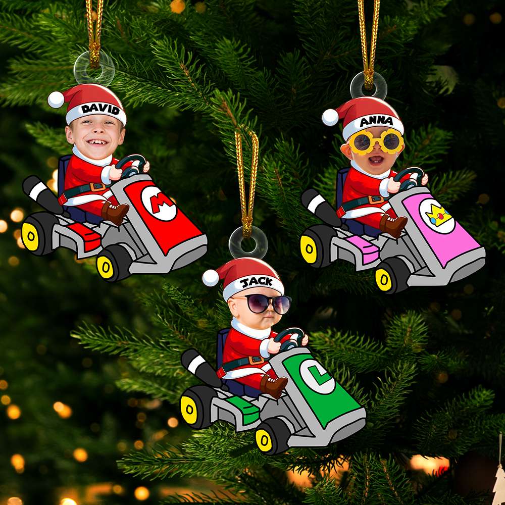 Custom Kid's Karting Photo Ornament - Personalized Christmas Gift Ornament PopCulturePrints