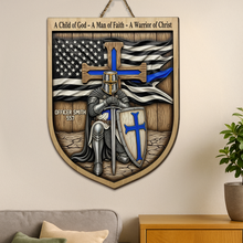 Load image into Gallery viewer, &quot;A Child of God - A Man of Faith - A Warrior of Christ&quot; - Personalized Knight Templar Wood Sign - Unique Gift for Police Officers and Faithful Individuals Wood Sign PopCulturePrints
