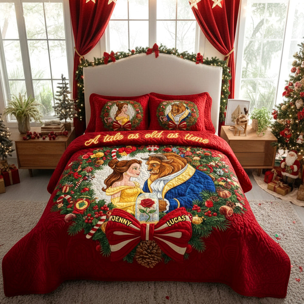 A Tale as Old as Time - Fairy Tales Love Story Personalized Quilted Bedding Set Bedding Set PopCulturePrints