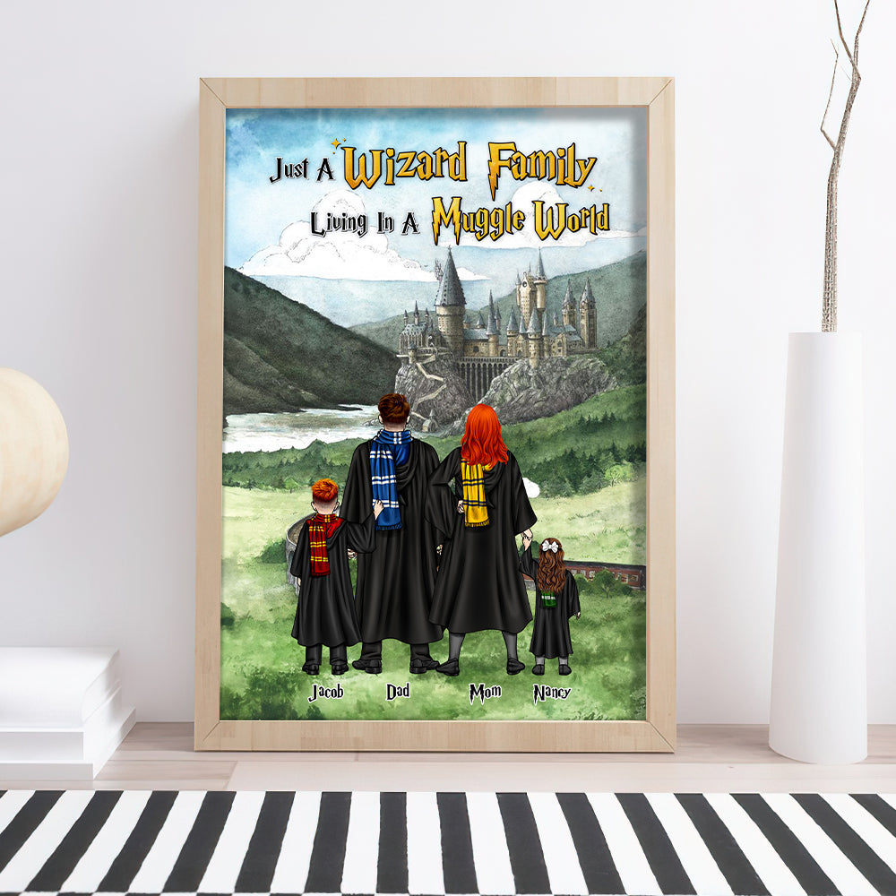 Personalized Wizard Family Poster - Just a Wizard Family Living in a Muggle World