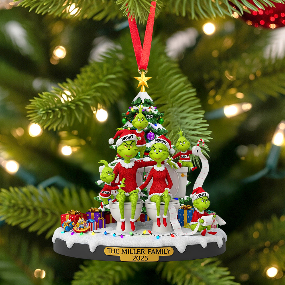 “A Grinchy Family Christmas!” – Personalized Christmas Ornament for Family Ornament PopCulturePrints