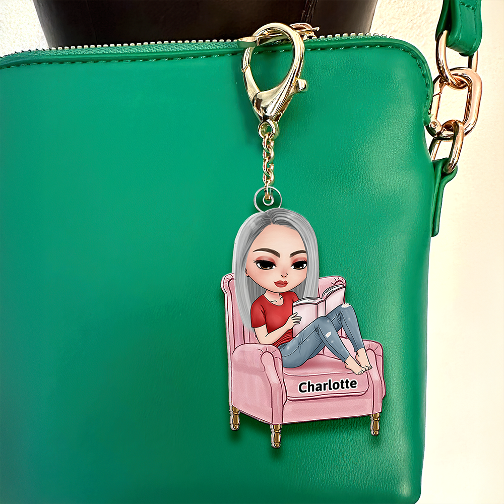 Reading Girl Personalized Keychain - Perfect Gift for Book Lovers Keychains PopCulturePrints