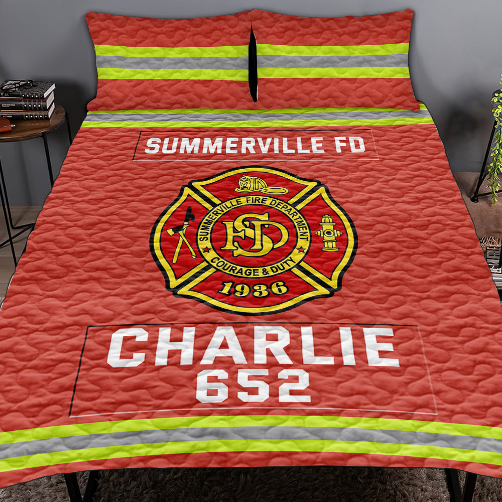 Custom Fire Department Quilt Bedding Set - Personalized Gifts for Firefighters Blanket PopCulturePrints