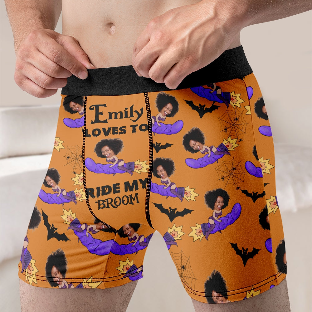 Personalized Halloween Men's Boxers - Loves To Ride My Broom