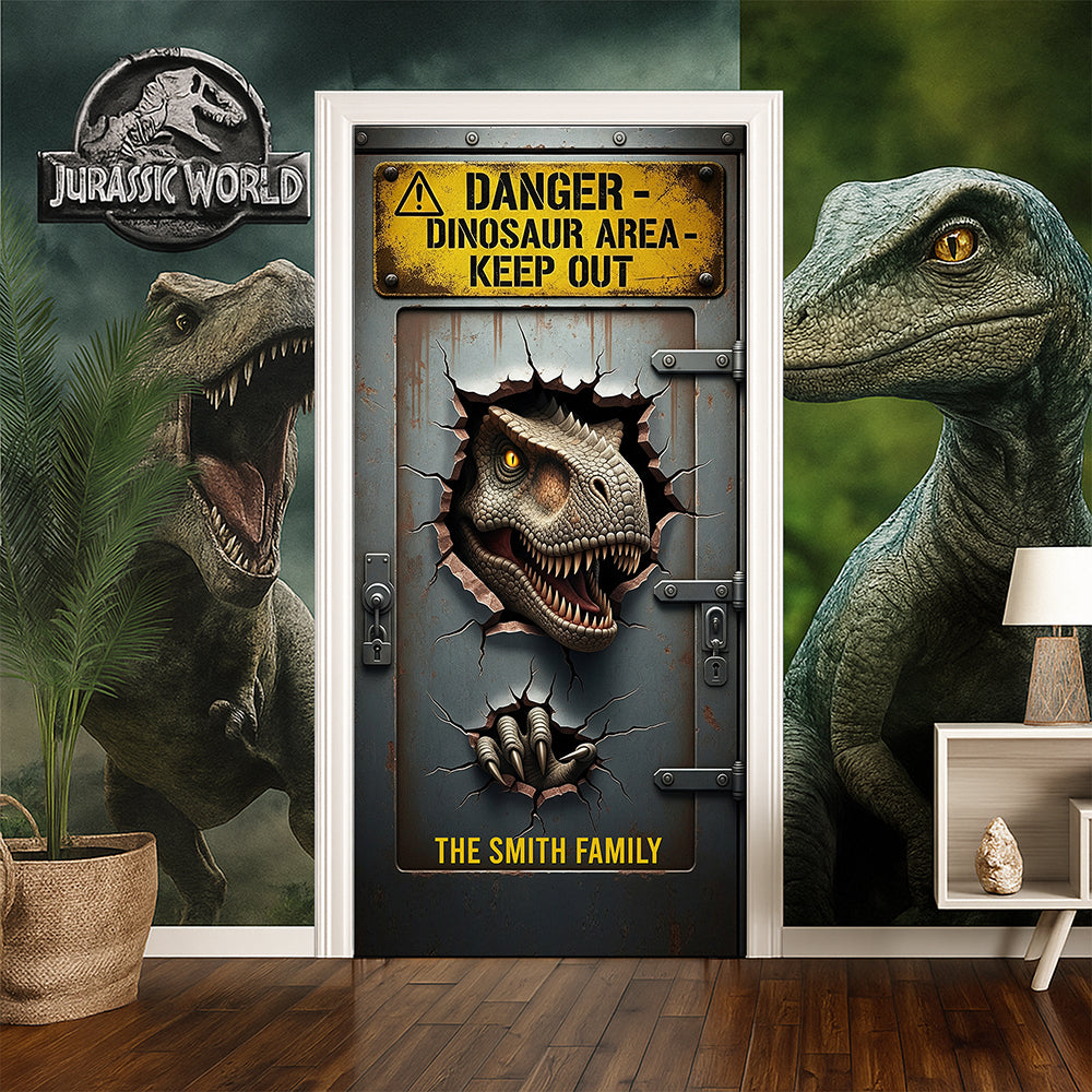 “Unlock the Adventure!” - Fantasy World Door Cover - Personalized Gift for Dino Lovers Door Covers PopCulturePrints