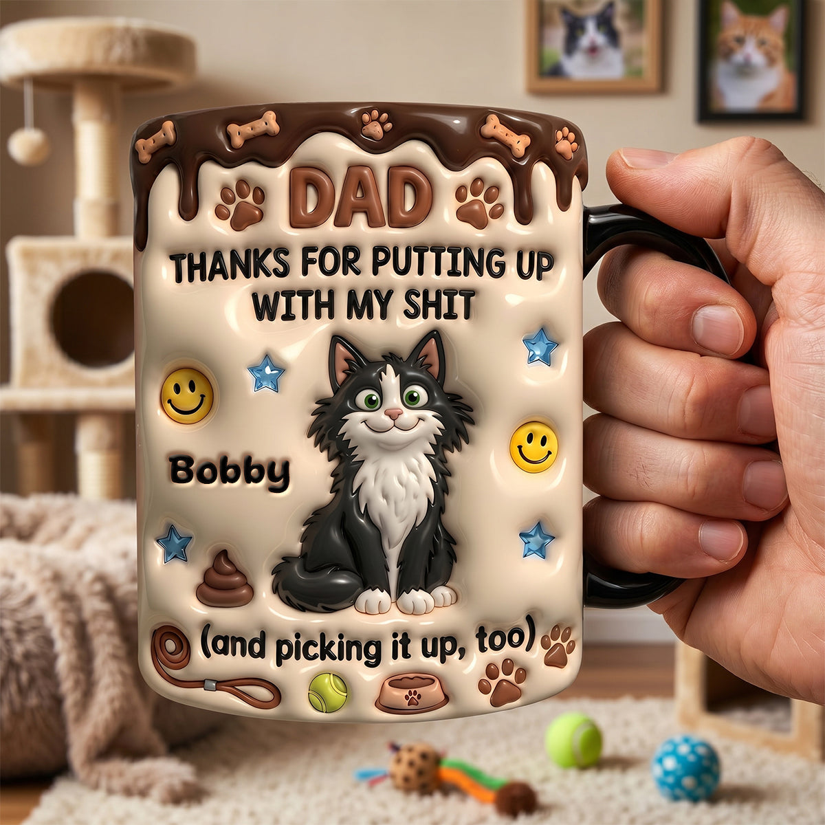 Dad, Thanks For Putting Up With My Shit - Personalized Cat Dad Magic Ceramic Coffee Mug Coffee Mug PopCulturePrints