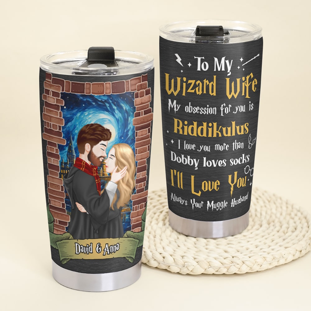 Personalized Wizard Wife Tumbler - Magic Couple Design