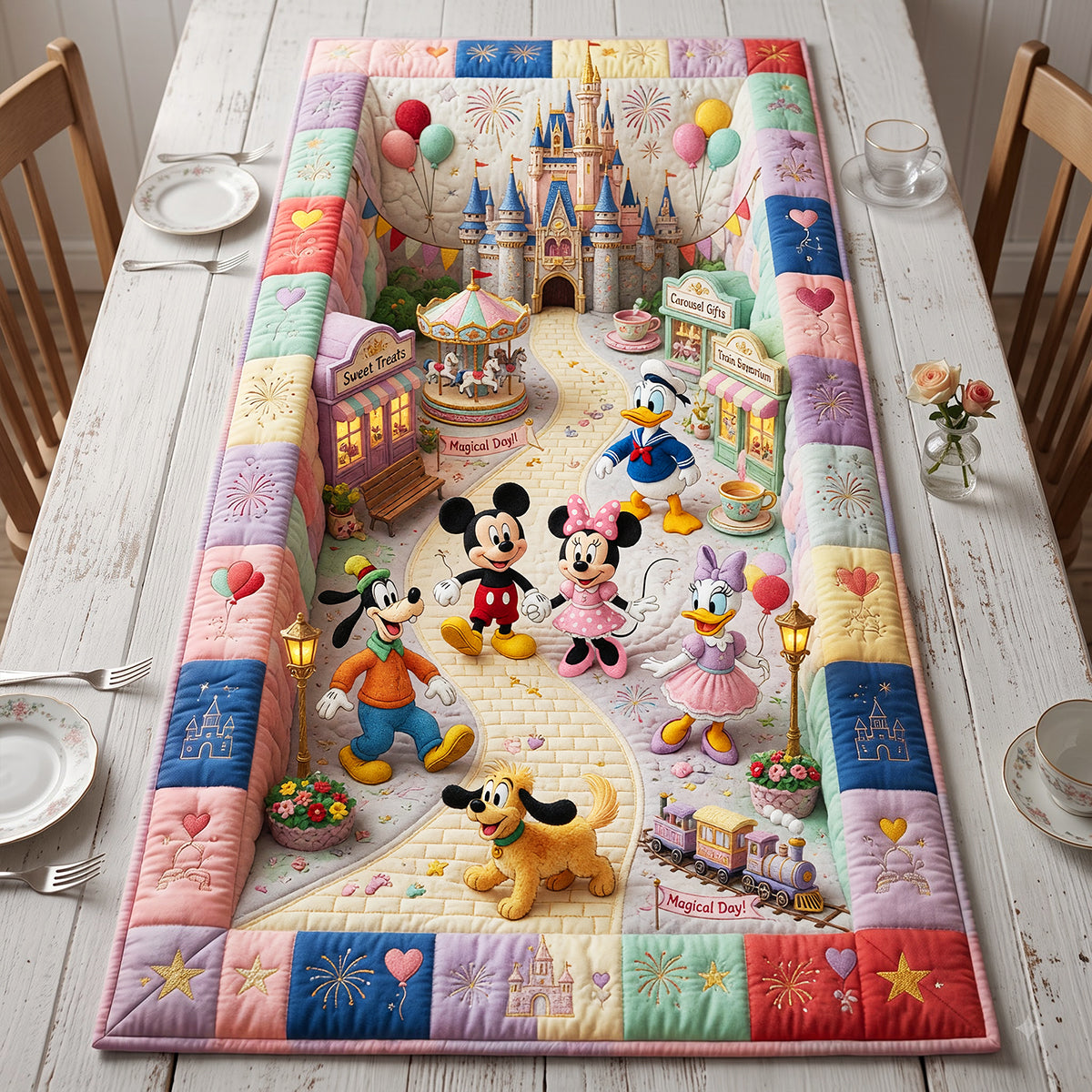Create Your Own Magical Moments - Sweet Street Quilted Table Runner, Personalized Gift for Family and Friends