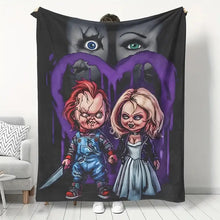 Load image into Gallery viewer, &quot;Perfectly Creepy for the Spooky Lovers&quot; - Creepy Doll Couple Horror Blanket - Personalized Gift for Halloween Enthusiasts, Couples, and Horror Fans Blanket PopCulturePrints
