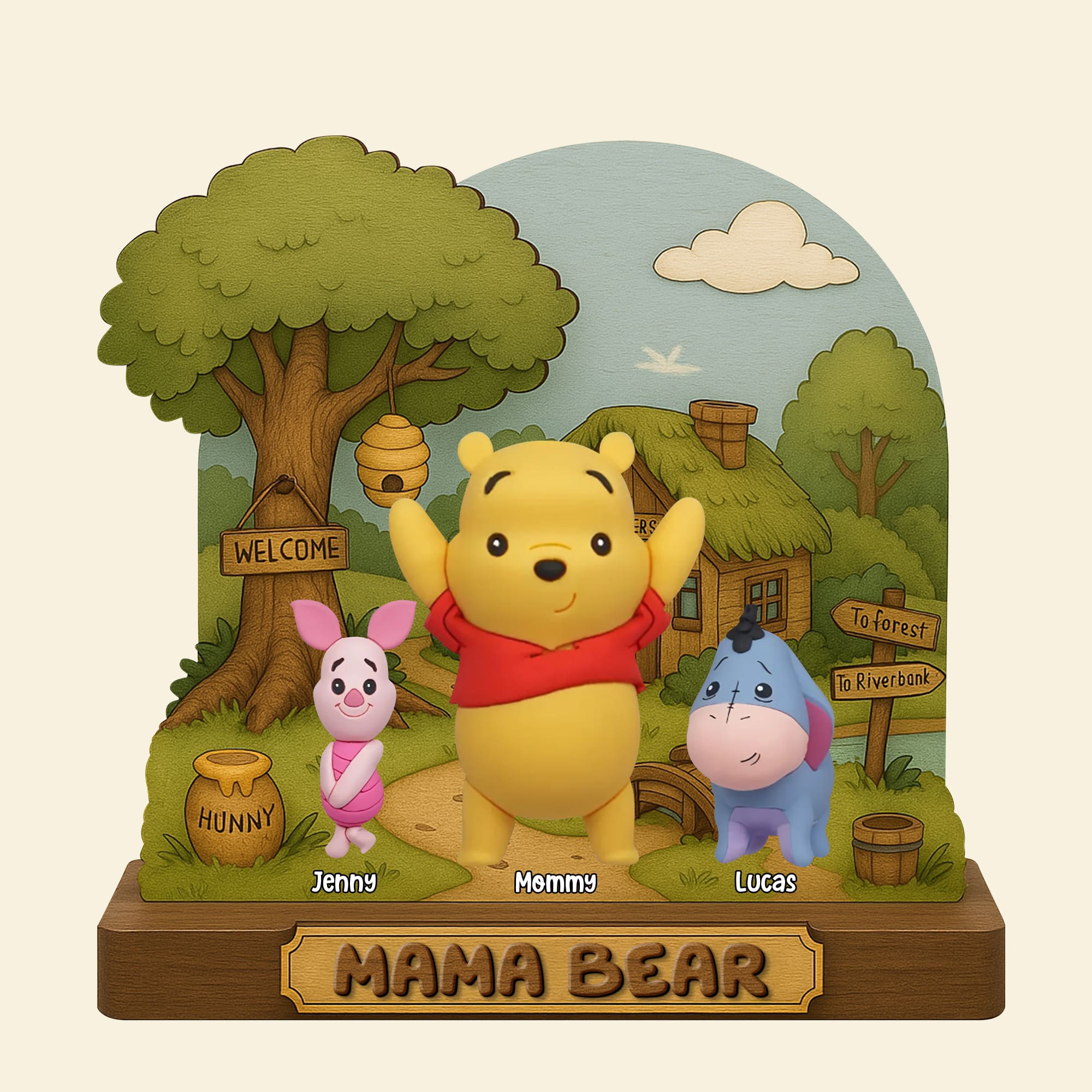 “Every Family is a Story, Welcome to Ours” - Personalized Mama Bear Plaque - Perfect Custom Gift for Mom, Grandma, or Any Loved One Shaped Plaques PopCulturePrints