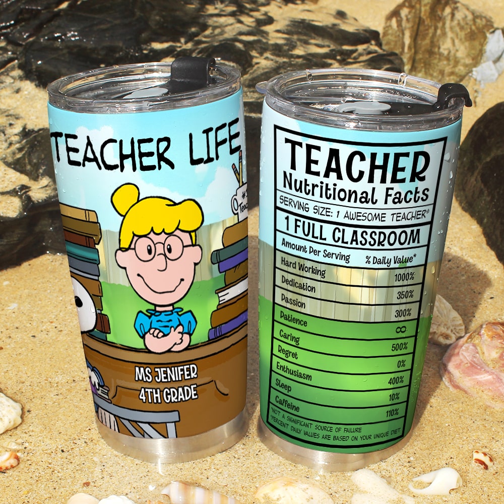 Personalized Teacher Life Tumbler - Custom Cartoon Design