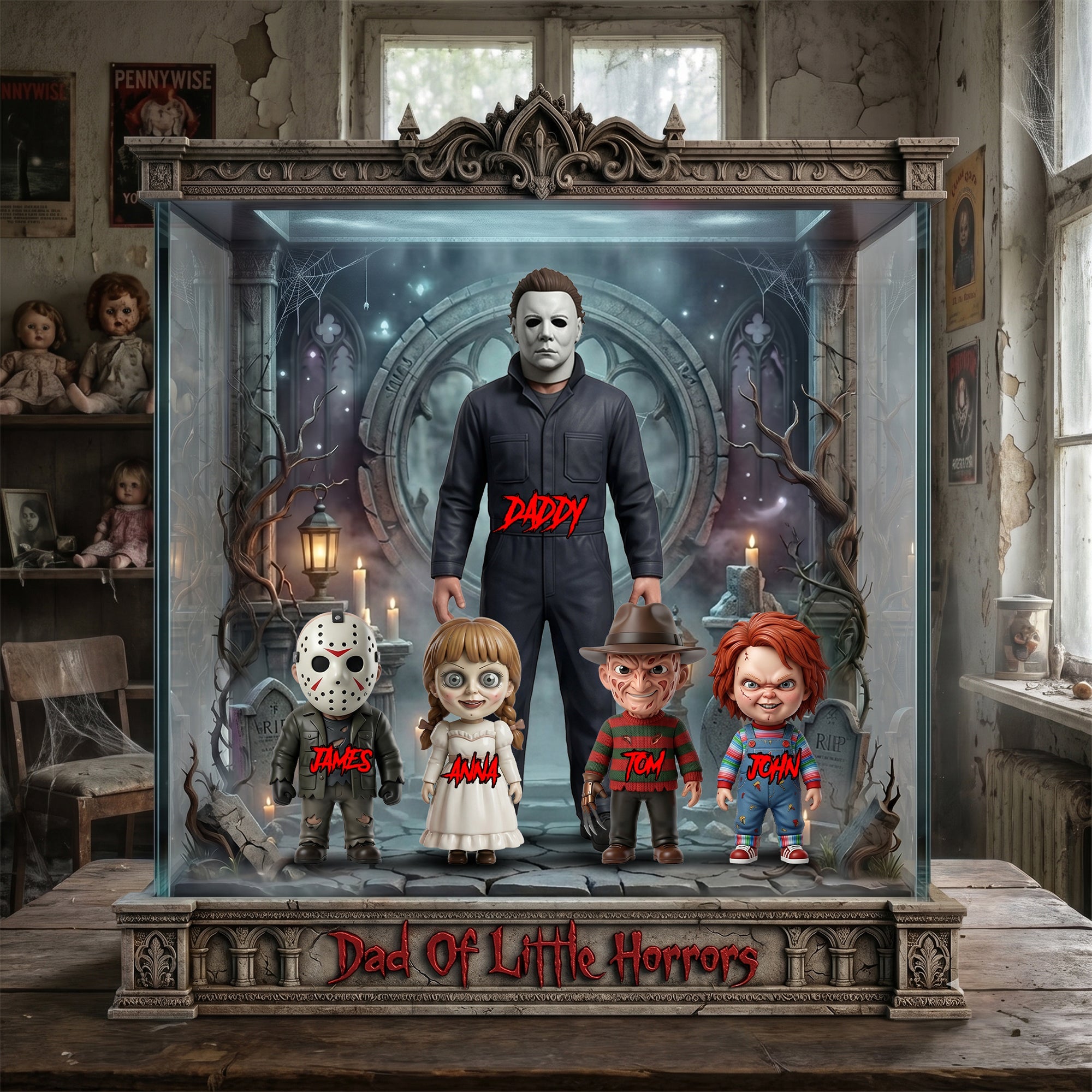 “For the Dad Who Loves a Fright” - Dad Of Little Horrors Acrylic Plaque - Personalized Gift for Dads, Grandpas, and More Shaped Plaques PopCulturePrints