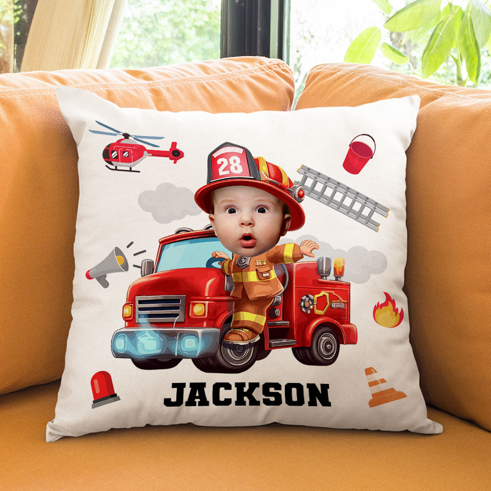 Personalized Kid Firefighter Pillow - Custom Photo Gift Pillow PopCulturePrints