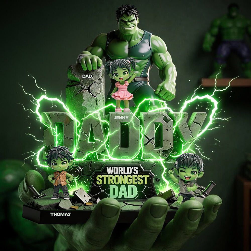 ‘World's Strongest Dad’ - Personalized Green Giant Dad Acrylic Plaque - Unique Gift for Dads and Grandpas Shaped Plaques PopCulturePrints