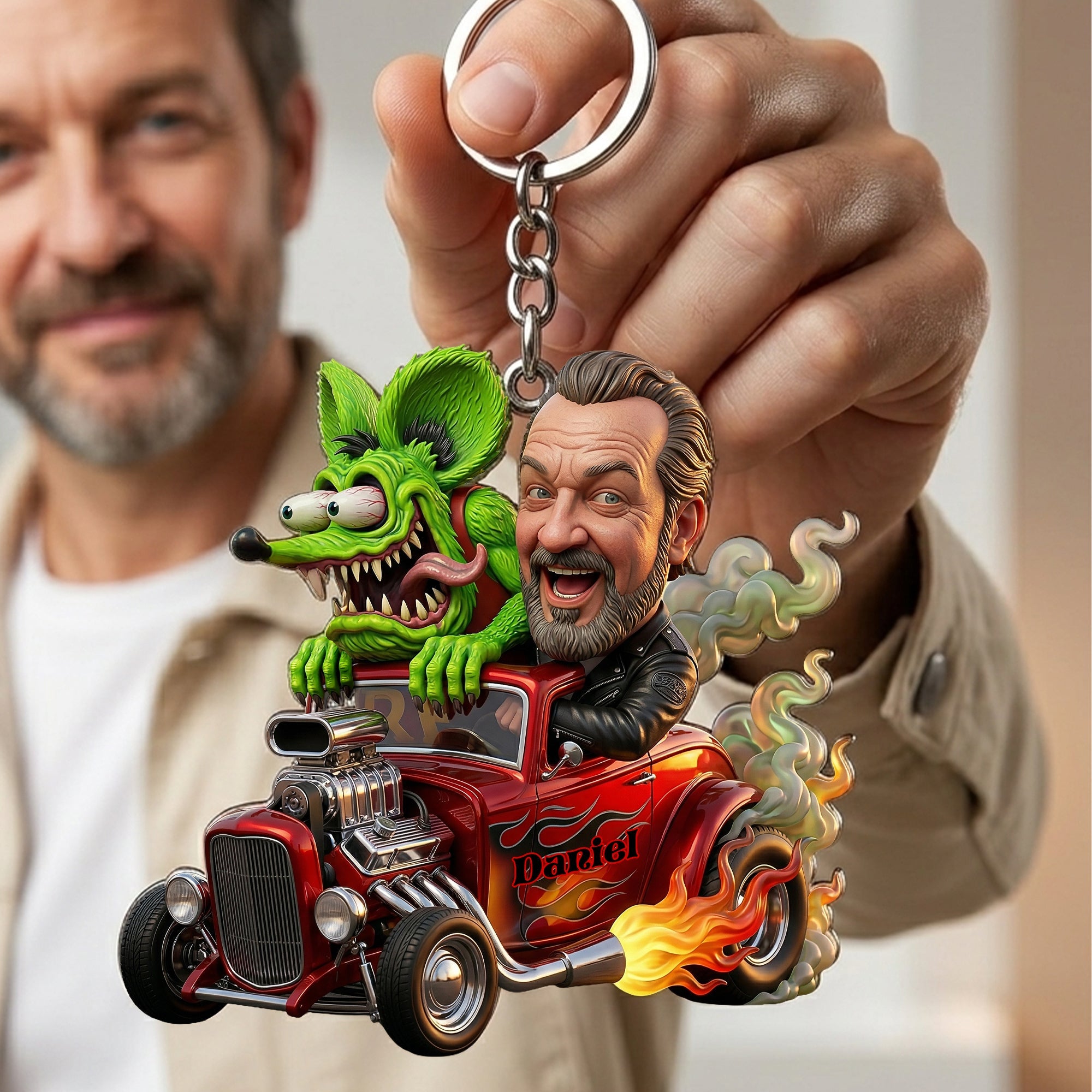 Speed Monster Keychain - Personalized Gift for Hot Rod Lovers Keychains PopCulturePrints