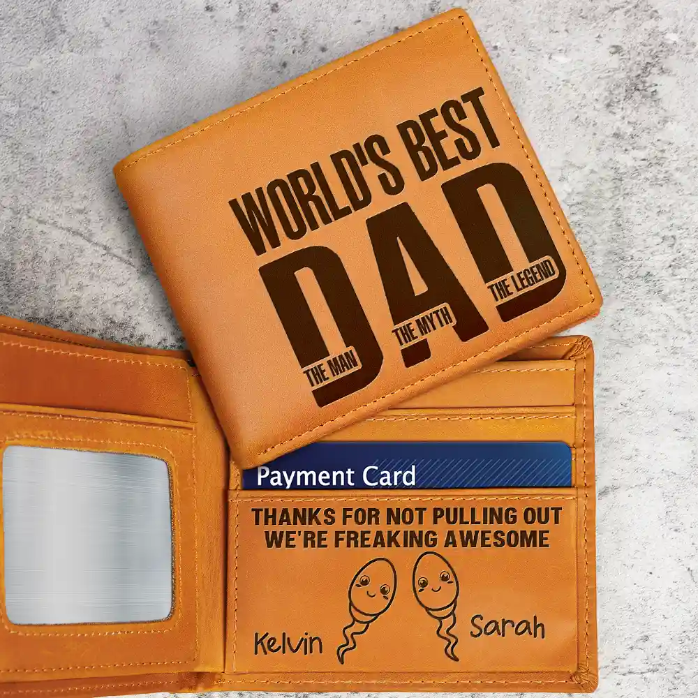 World's Best Dad - The Man Myth Legend - Personalized Engraved Leather Wallet Engraved Leather Wallet PopCulturePrints