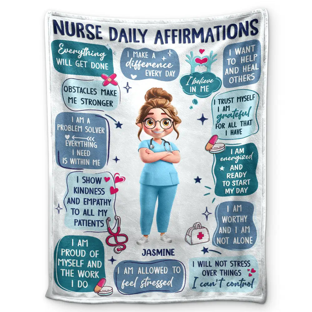 Nurse Daily Affirmations - Personalized Fleece Blanket, Sherpa Blanket for the Caring Heart Fleece Blanket PopCulturePrints