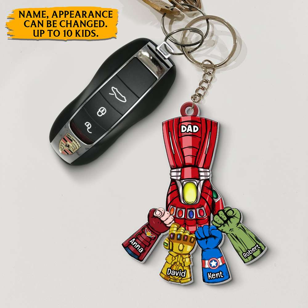Customizable Dad Keychain: Superhero Fist Bump Design Keychains PopCulturePrints