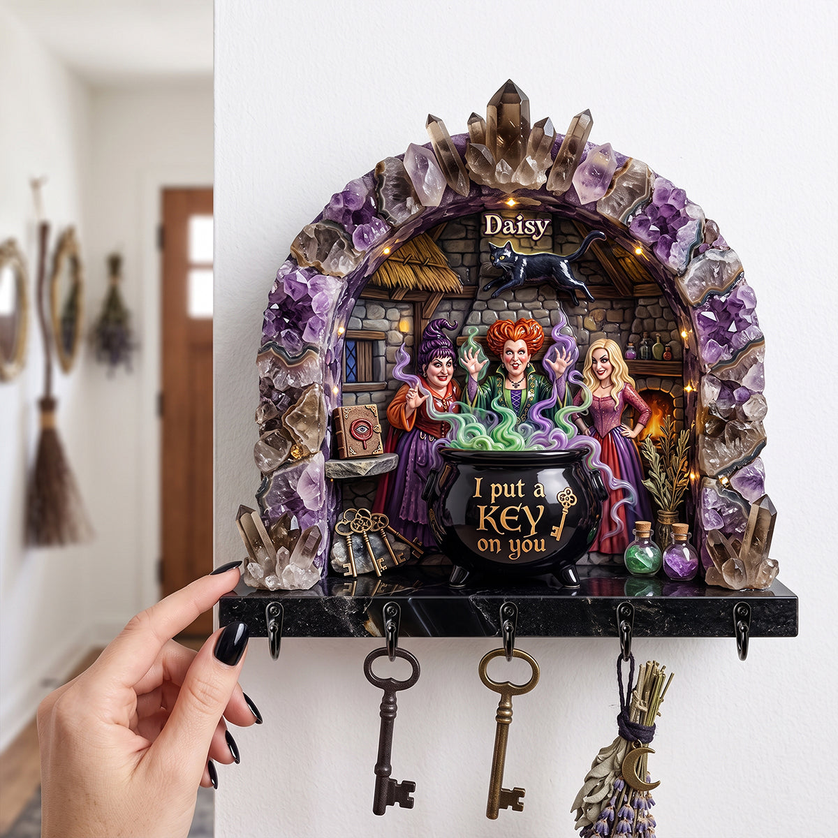 “I Put a Key on You” – Eccentric Witch Key Hanger, Customizable Gift for Witch Lovers